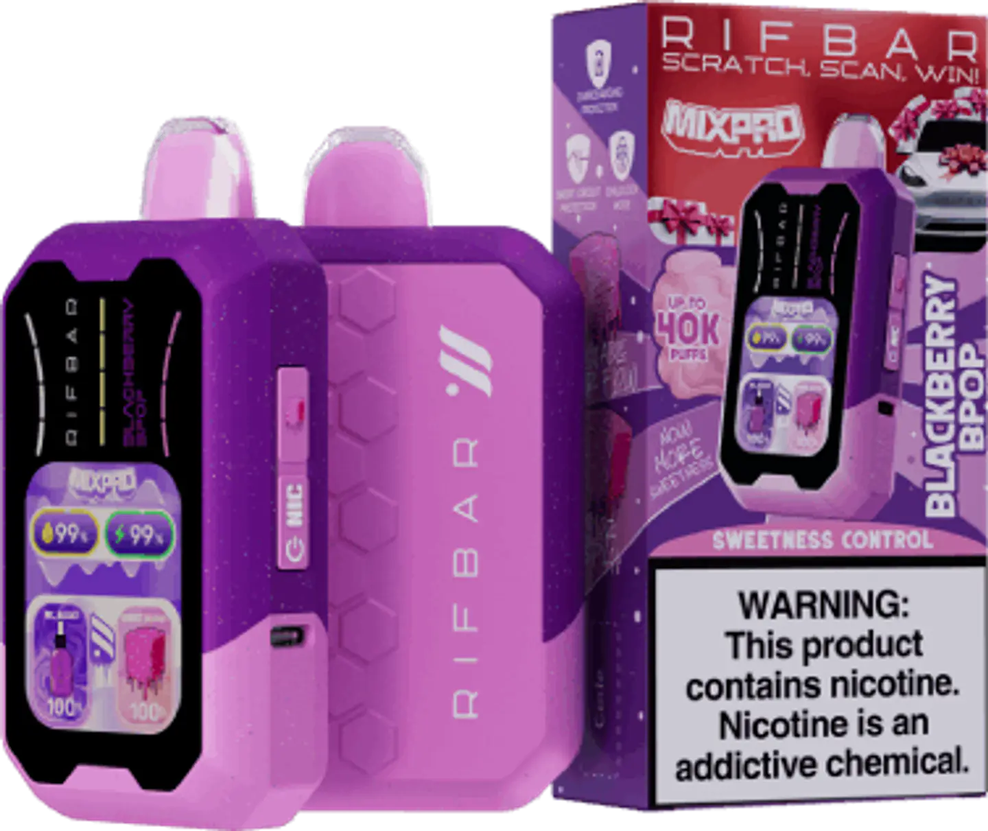 Vaper Desechable Rifbar Mixpro Blackberry B-pop 40.000 Puff Nic & Sweetness Control 1