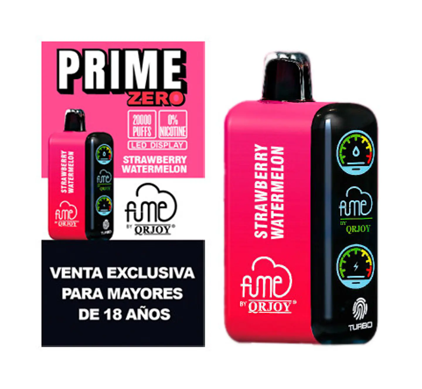 VAPORIZADOR DESECHABLE PRIME FUME 20000 PUFF 0% - STRAWBERRY WATERMELON 1
