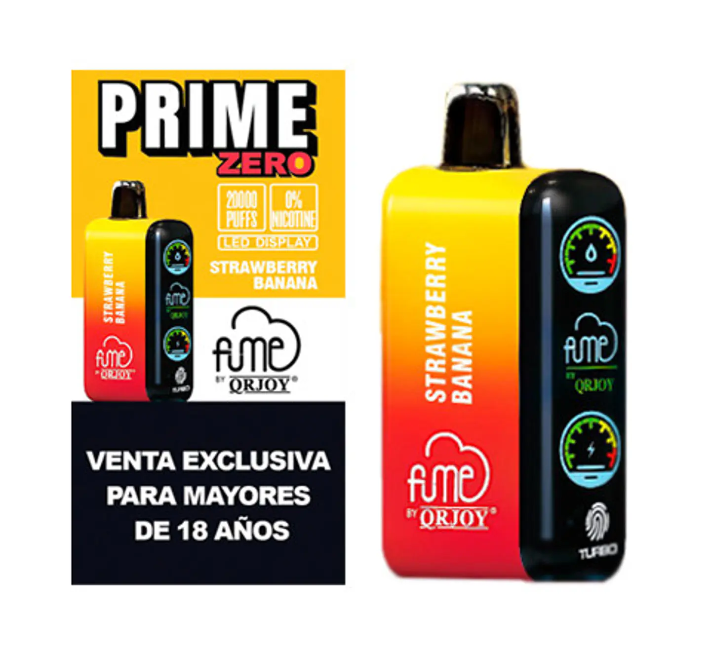 VAPORIZADOR DESECHABLE PRIME FUME 20000 PUFF 0% - STRAWBERRY BANANA 1