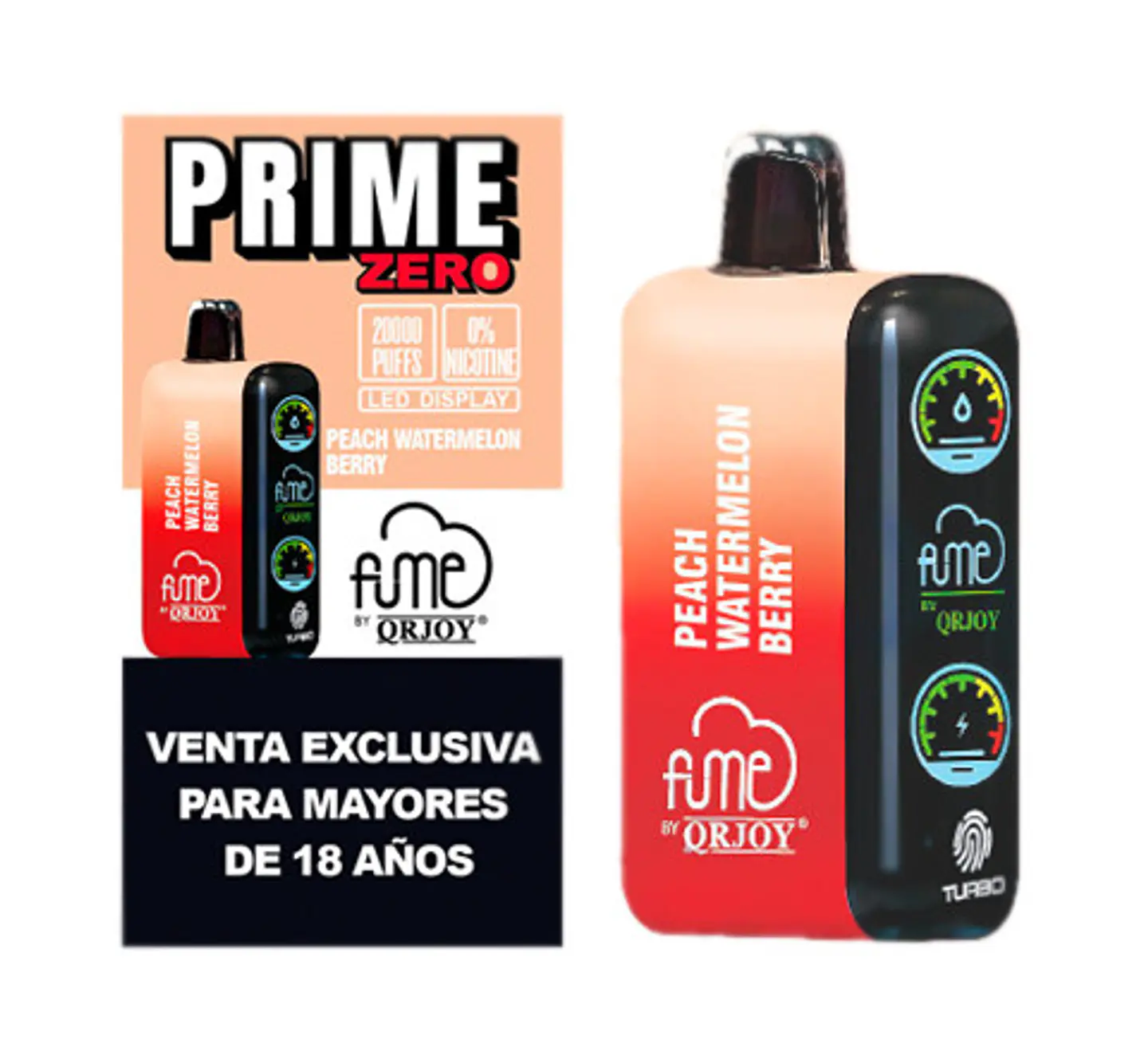 VAPORIZADOR DESECHABLE PRIME FUME 20000 PUFF 0% - PEACH WATERMELON BERRY 1