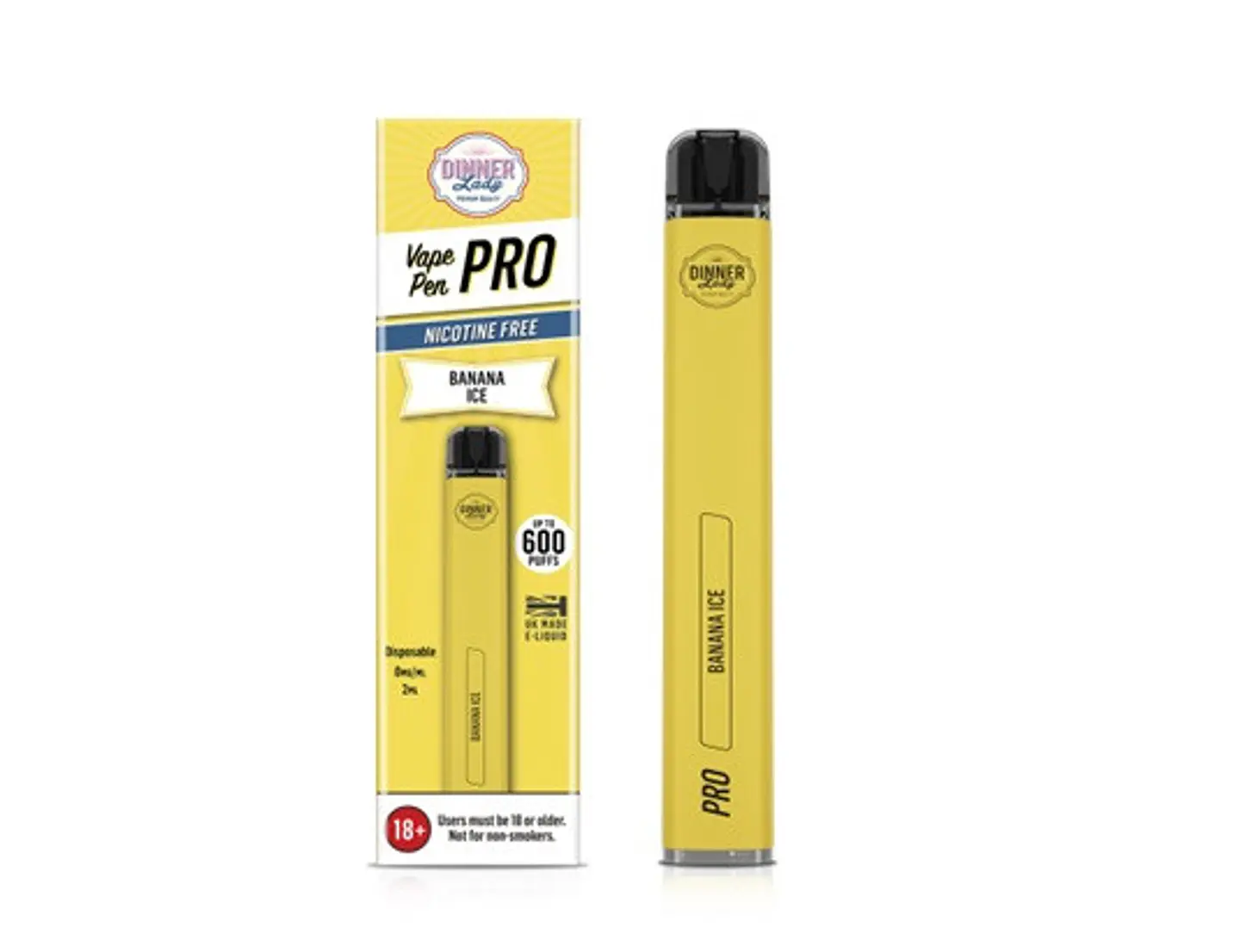 VAPORIZADOR DESECHABLE VAPE PENPRO DINNER LADY 600 PUFF BANANA ICE 0% NIC 1
