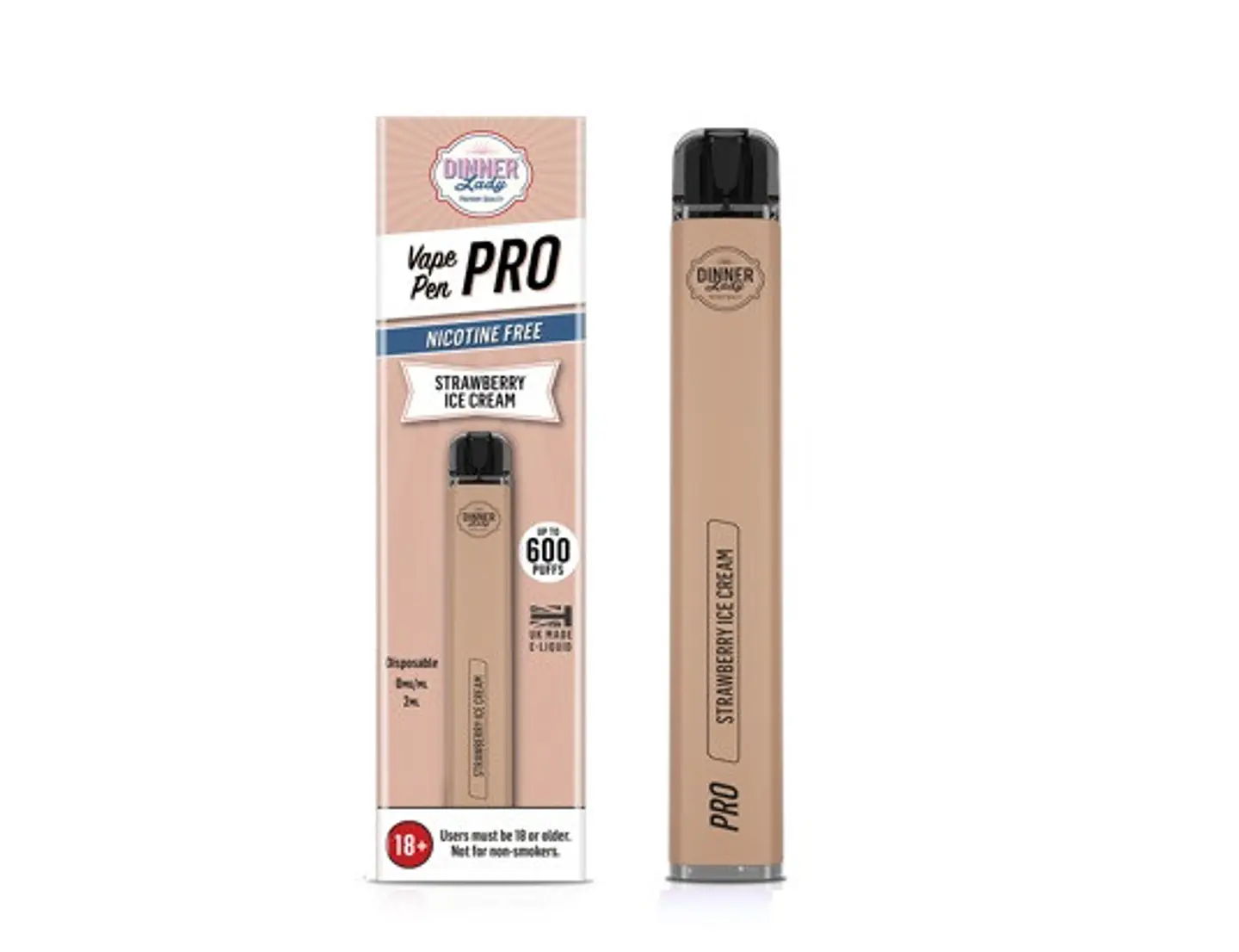 VAPORIZADOR DESECHABLE VAPE PENPRO DINNER LADY 600 PUFF STRAWBERRY ICE CREAM 0% NIC 1