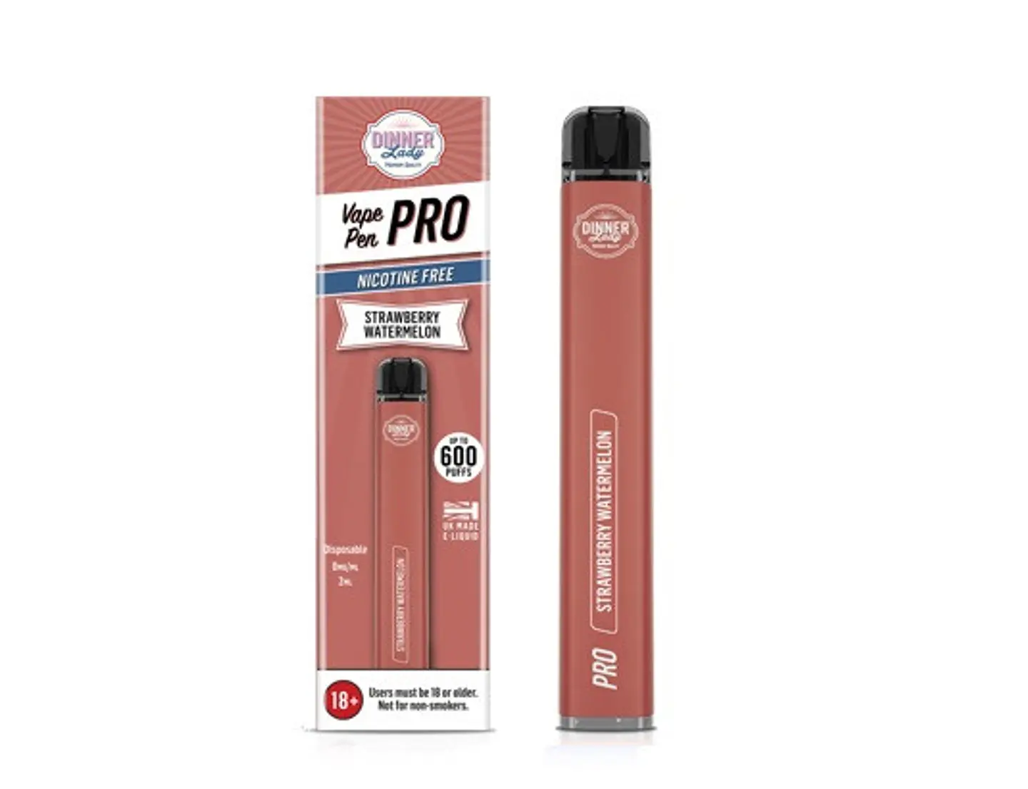 VAPORIZADOR DESECHABLE VAPE PENPRO DINNER LADY 600 PUFF STRAWBERRY WATERMELON 0% NIC 1