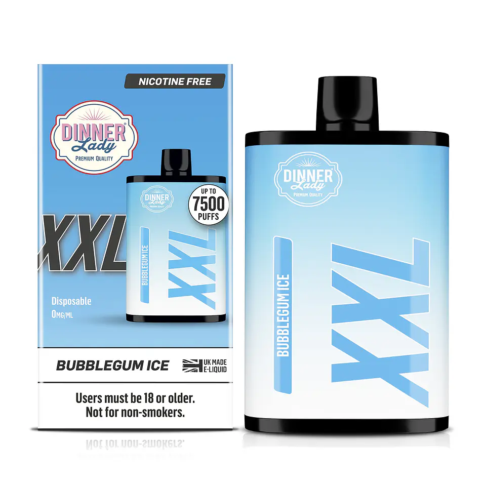 VAPORIZADOR DESECHABLE VAPE PEN XXL DINNER LADY 7500 PUFF BUBBLEGUM ICE 0% NIC 1