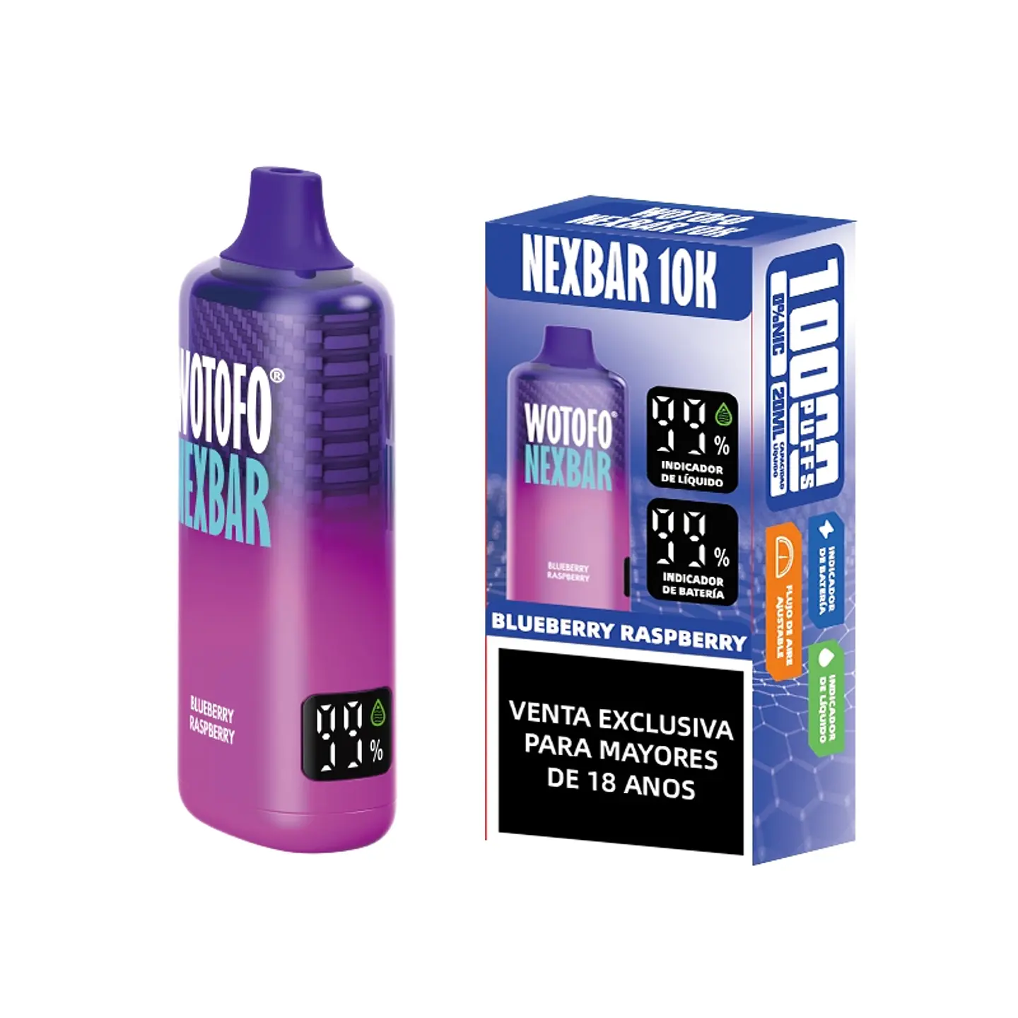 Vaper Desechable Nexbar Blueberry Raspberry 10.000 puffs 5% - Wotofo 1