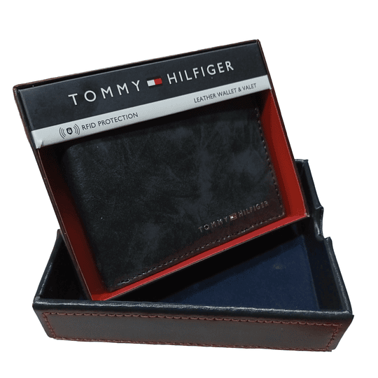 Billetera Tommy Hilfiger, STYLE BLACK NS, Original en Caja Cuero - EEUU