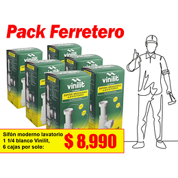 Pack 6 Unidades - Sifón moderno lavatorio 1  1/4 blanco Vinilit