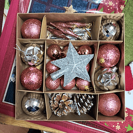 caja 8 esferas 7cm - 9 de 4cm - piña 1 estrella y accesorios