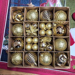 caja 12 esferas 8cm - 28 de 3 cm y 2 estrellas