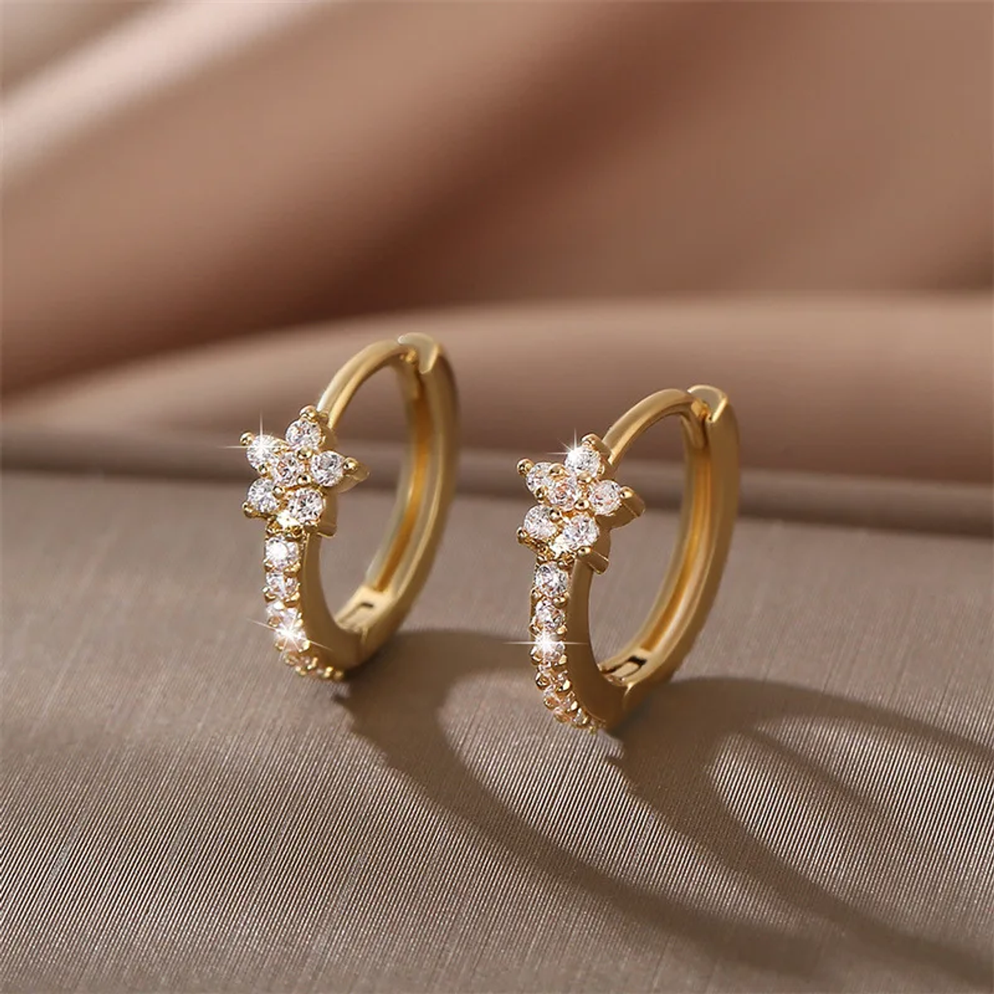 Fashion Stainless Steel Zircon Star Hoops Earrings For Women  1