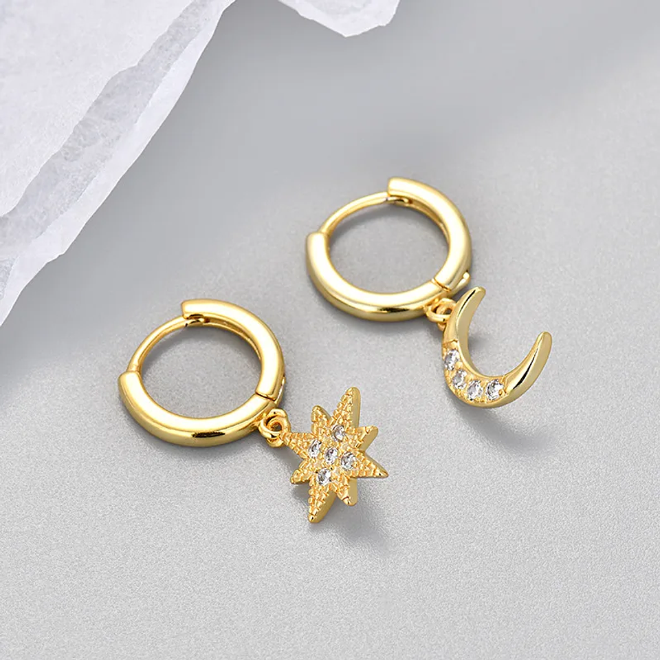 Fashion Stainless Steel Zircon Star Hoops Earrings For Women  8