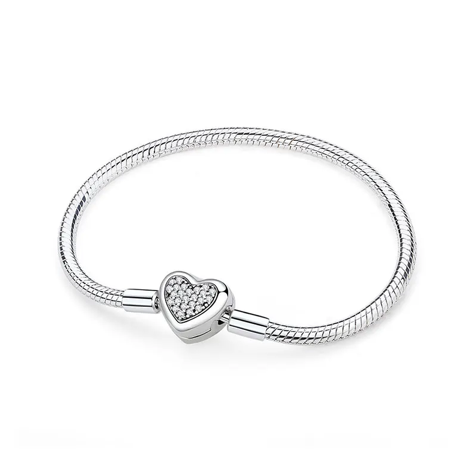 Original 925 Sterling Silver Bracelets Bangles Love Heart 18