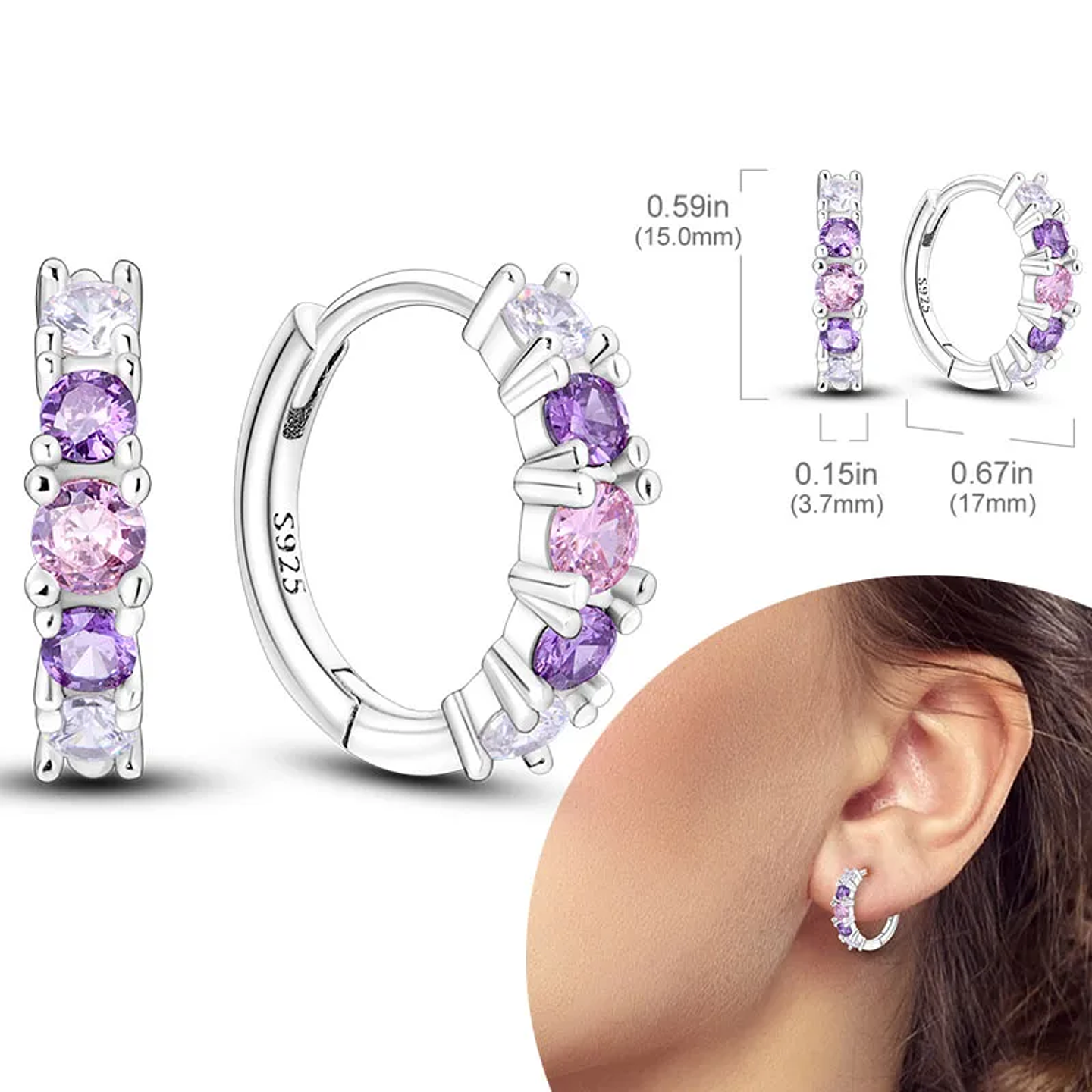 925 Sterling Silver Hoops Earrings for Women Girls 12