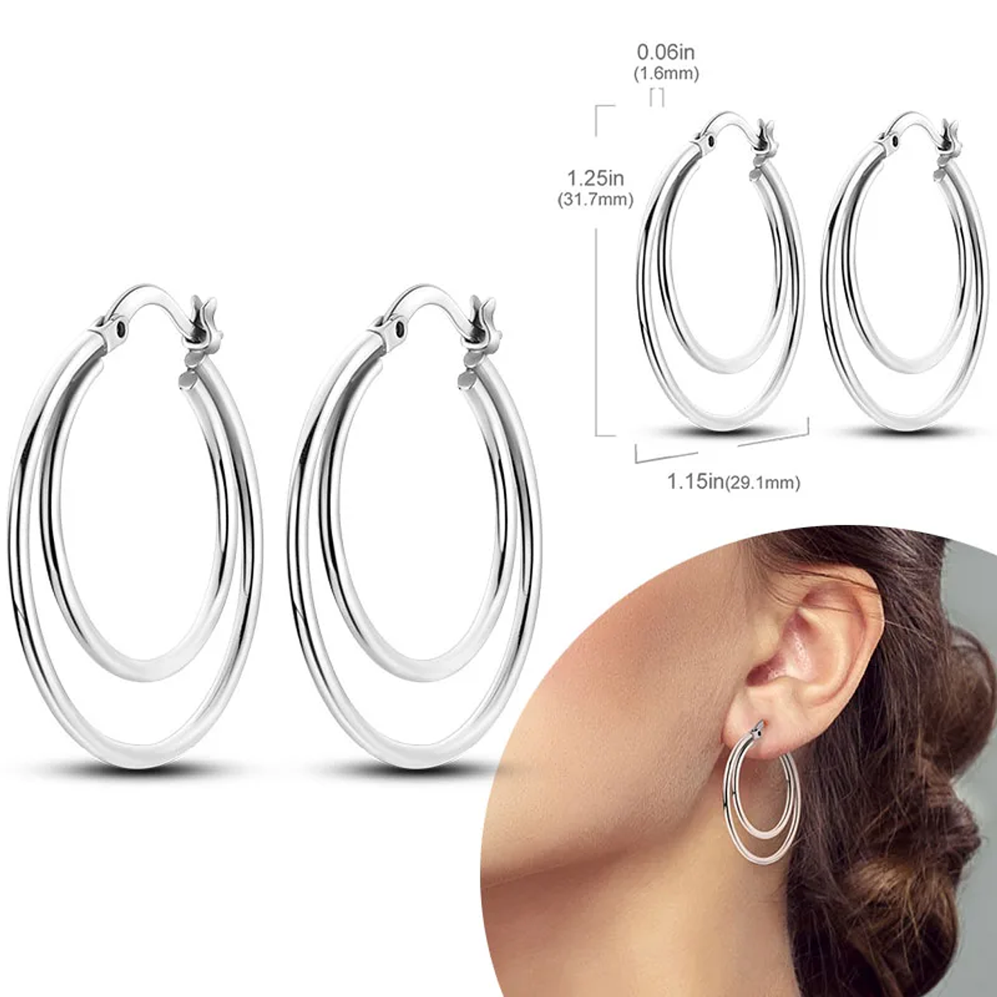 925 Sterling Silver Hoops Earrings for Women Girls 20