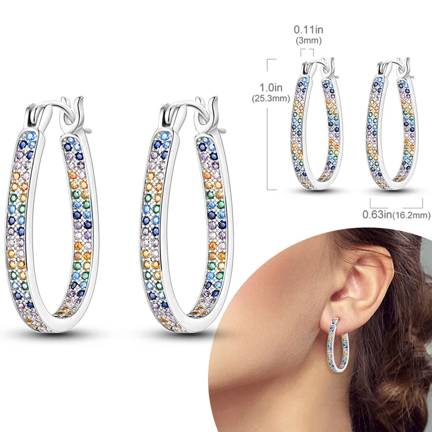 925 Sterling Silver Hoops Earrings for Women Girls 35