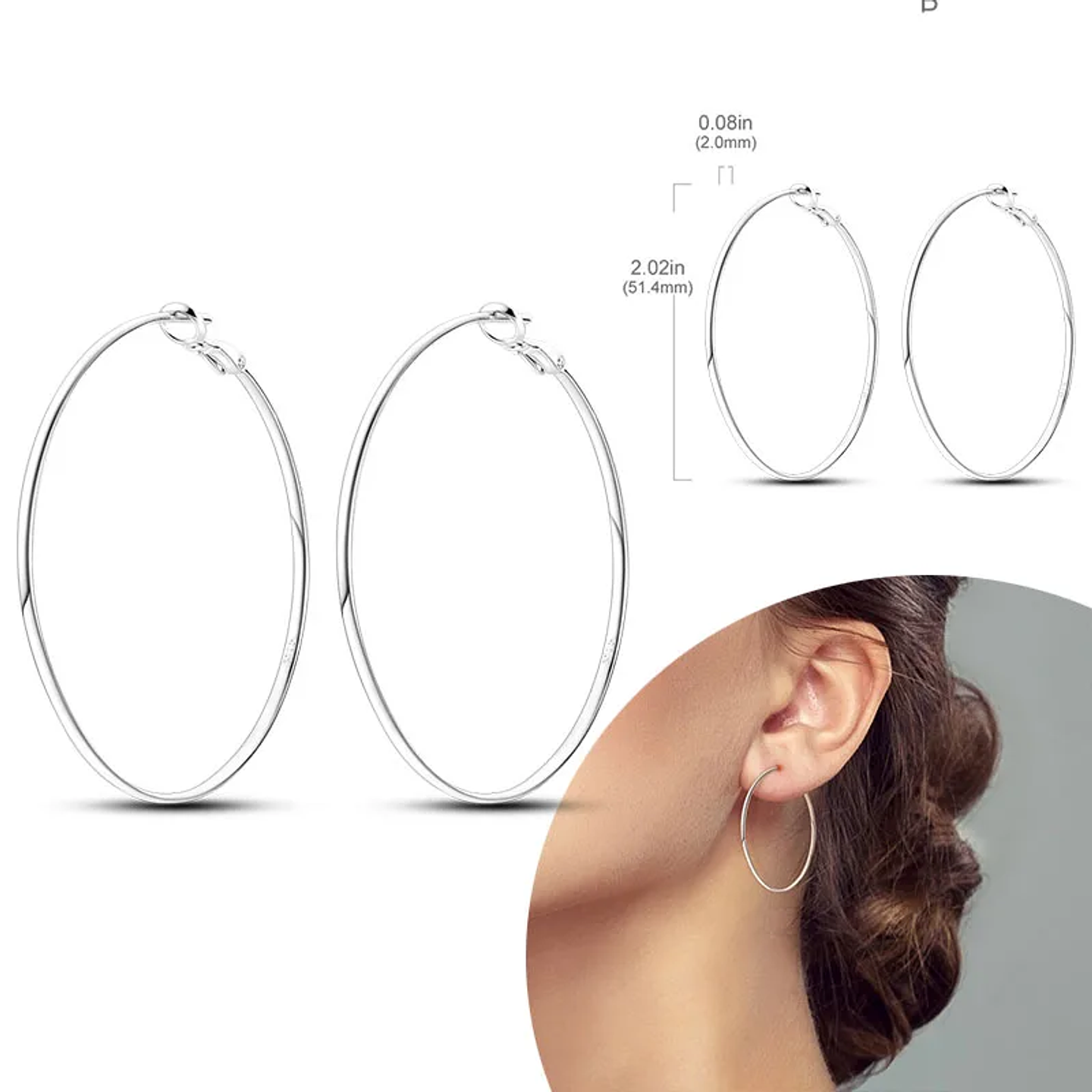 925 Sterling Silver Hoops Earrings for Women Girls 37