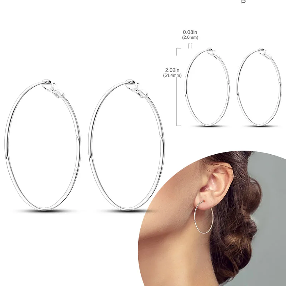 925 Sterling Silver Hoops Earrings for Women Girls 37