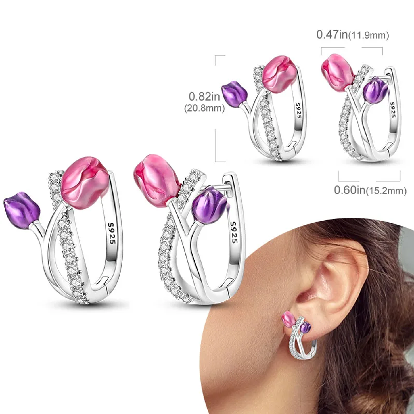 925 Sterling Silver Hoops Earrings for Women Girls 50