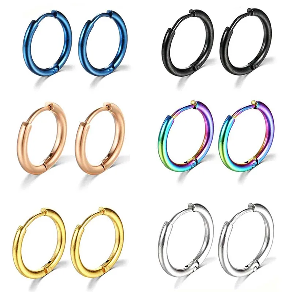 1 Pair Stainless Steel Hoop Earrings Women Men  5