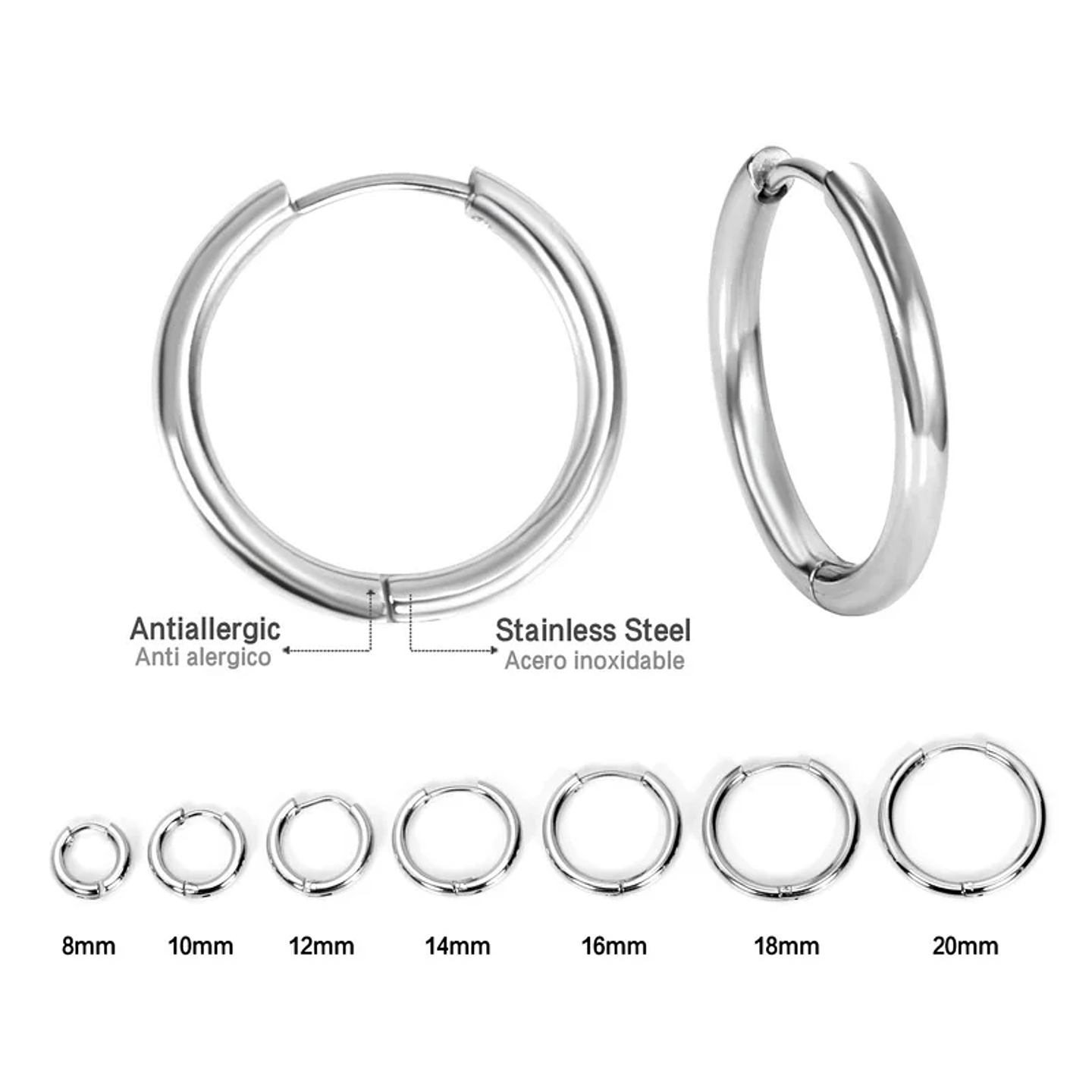 1 Pair Stainless Steel Hoop Earrings Women Men  6