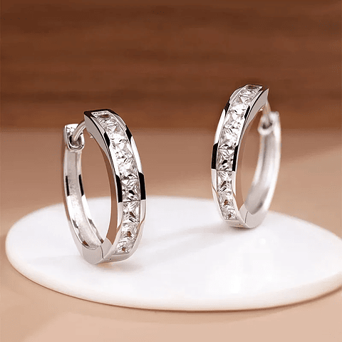 New 925 Sterling Silver Shining Zircon Earrings Women's Circle Round