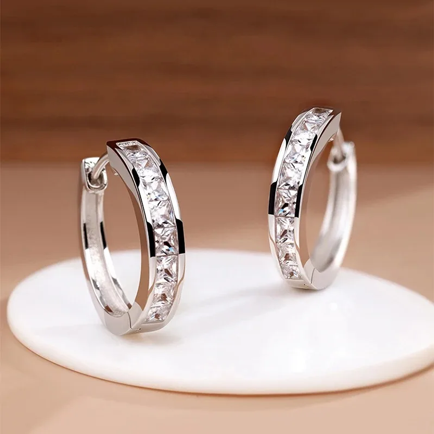 New 925 Sterling Silver Shining Zircon Earrings Women's Circle Round 1