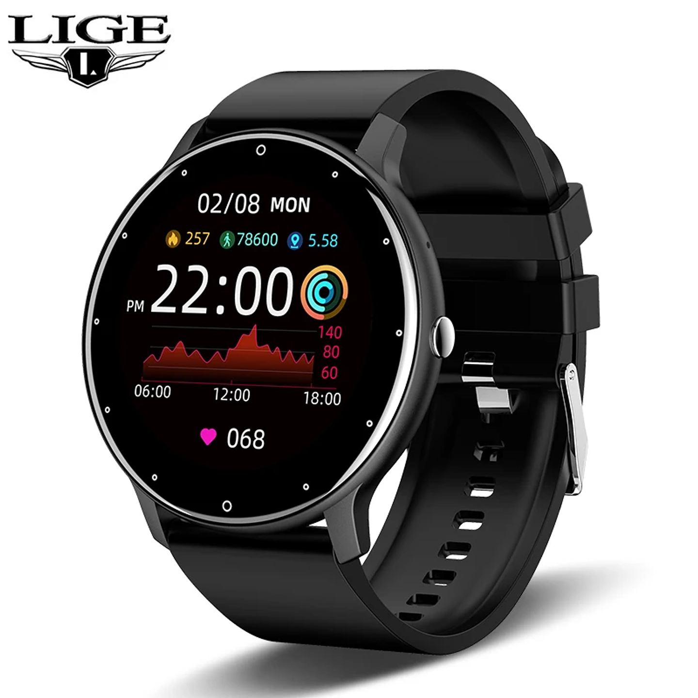 LIGE Smart Watch Women Men Full Touch Screen Bluetooth Call Smartwatch 
 9