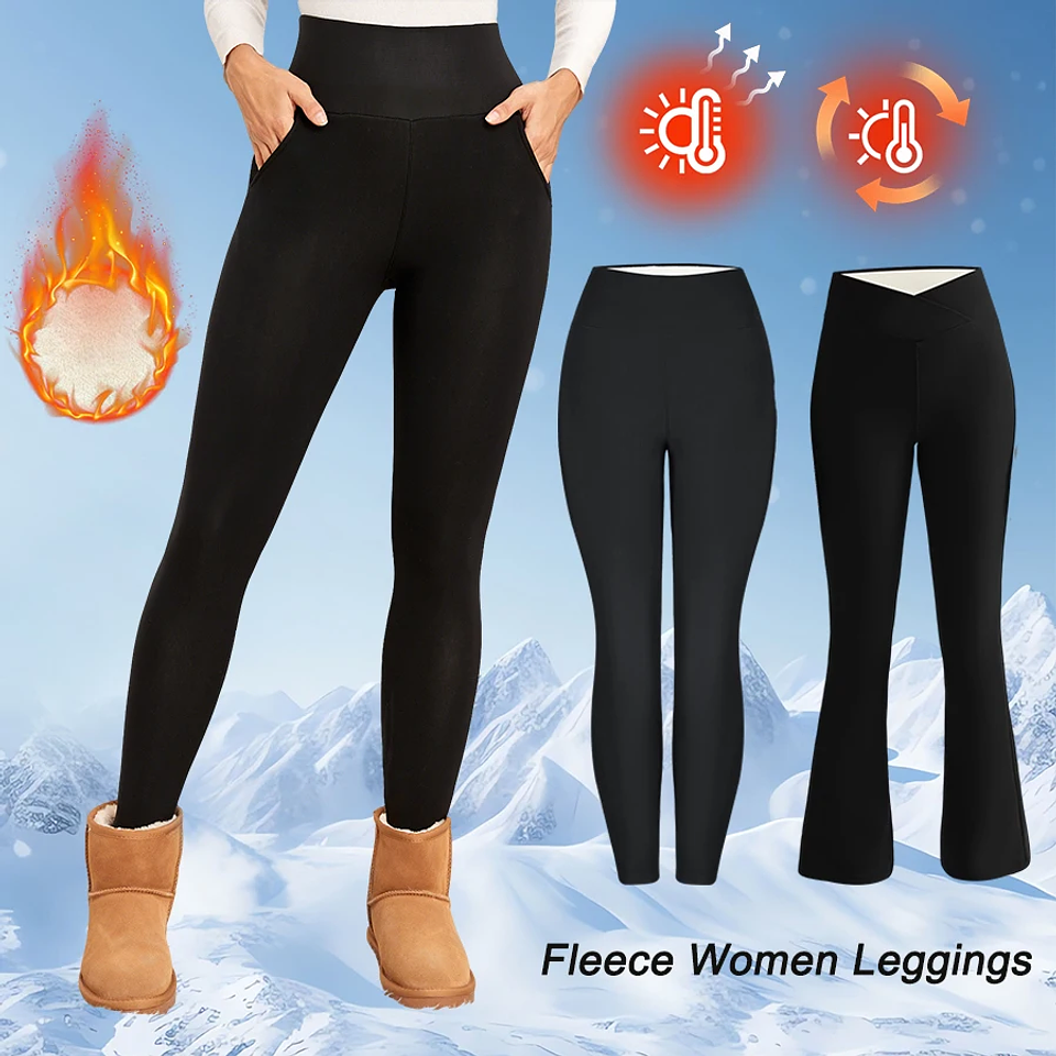 Fleece Women Leggings Thick Flared Pants High-Waisted Thermal Tights  1