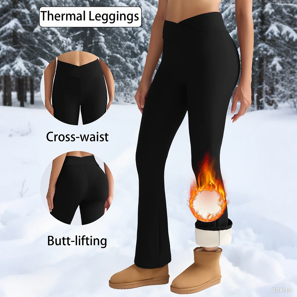 Fleece Women Leggings Thick Flared Pants High-Waisted Thermal Tights  2