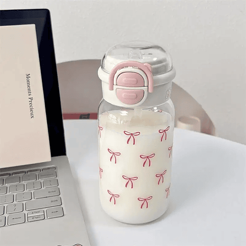Cute Water Bottle with Straw Portable Plastic 