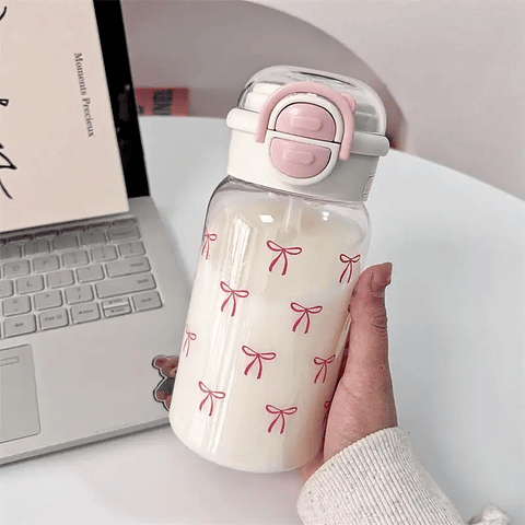 Cute Water Bottle with Straw Portable Plastic 