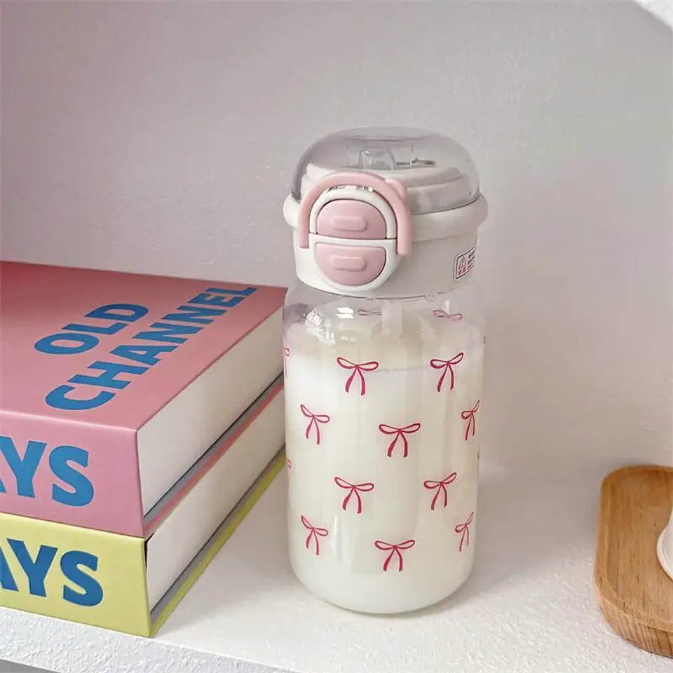 Cute Water Bottle with Straw Portable Plastic  6