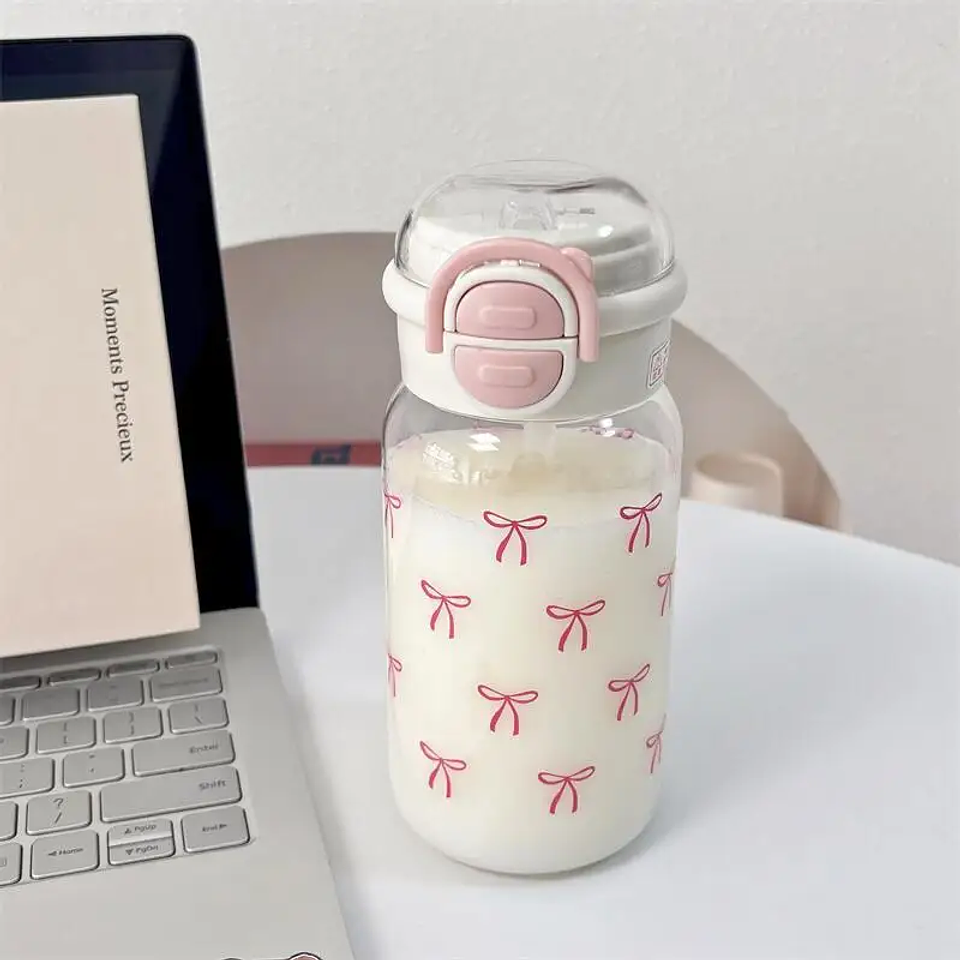 Cute Water Bottle with Straw Portable Plastic  7