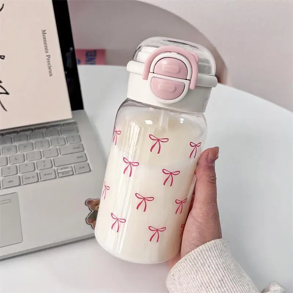 Cute Water Bottle with Straw Portable Plastic  8
