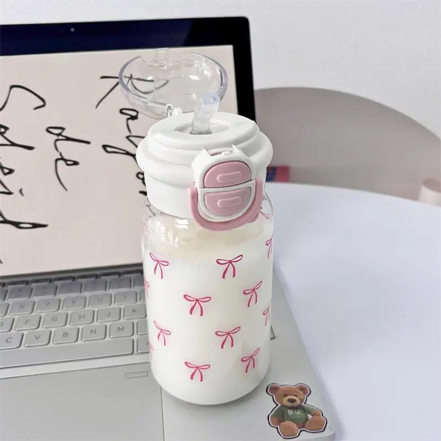 Cute Water Bottle with Straw Portable Plastic  9