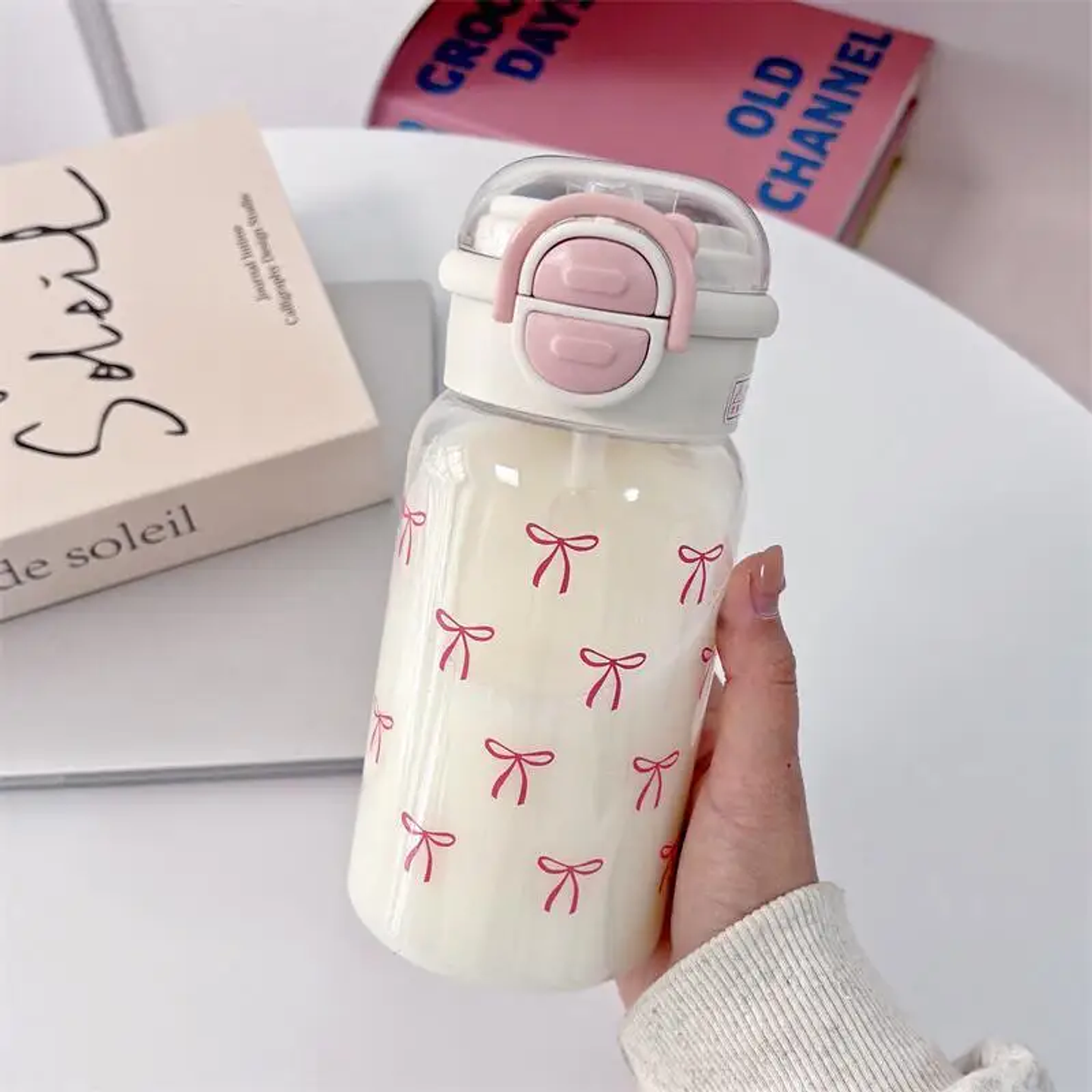 Cute Water Bottle with Straw Portable Plastic  12
