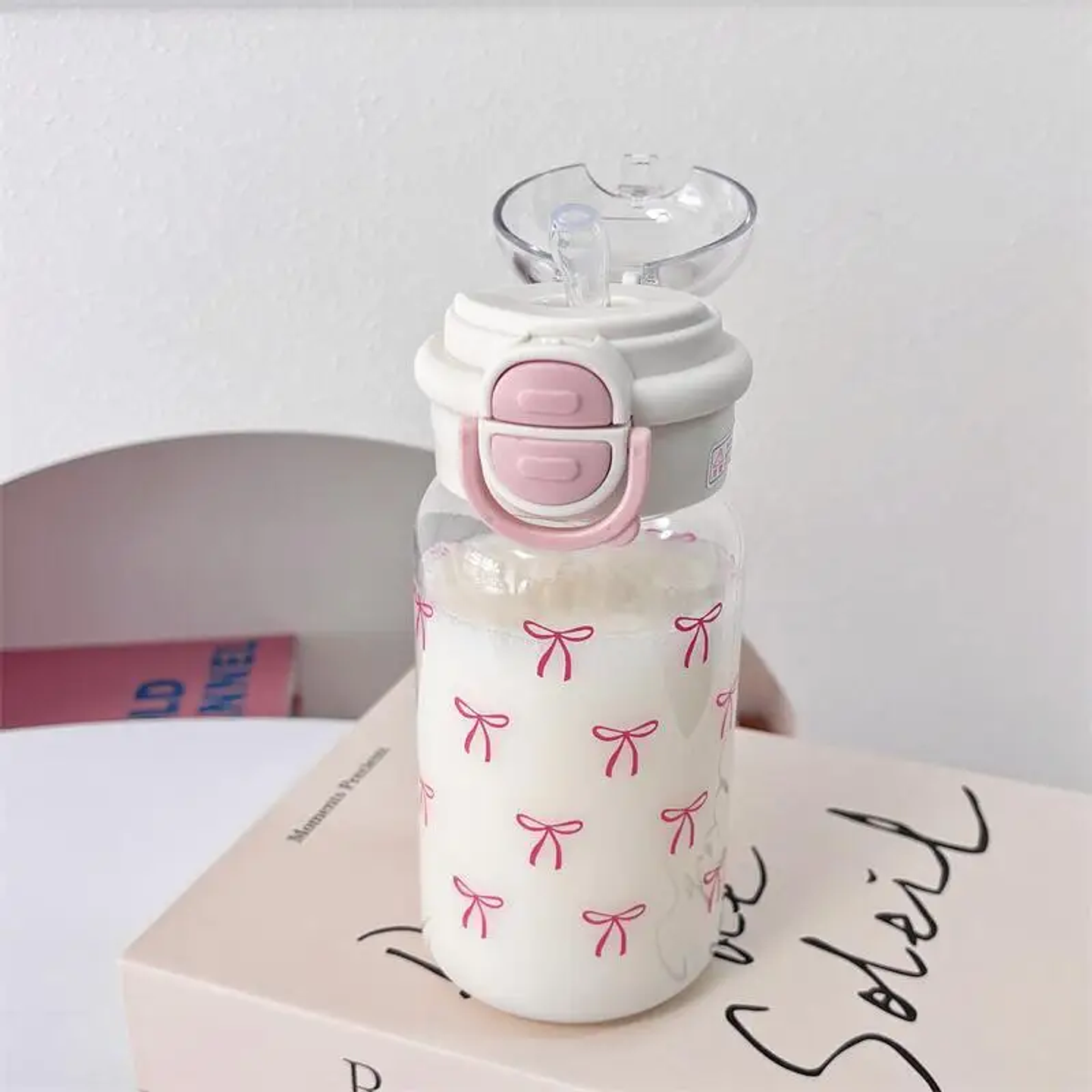 Cute Water Bottle with Straw Portable Plastic  14