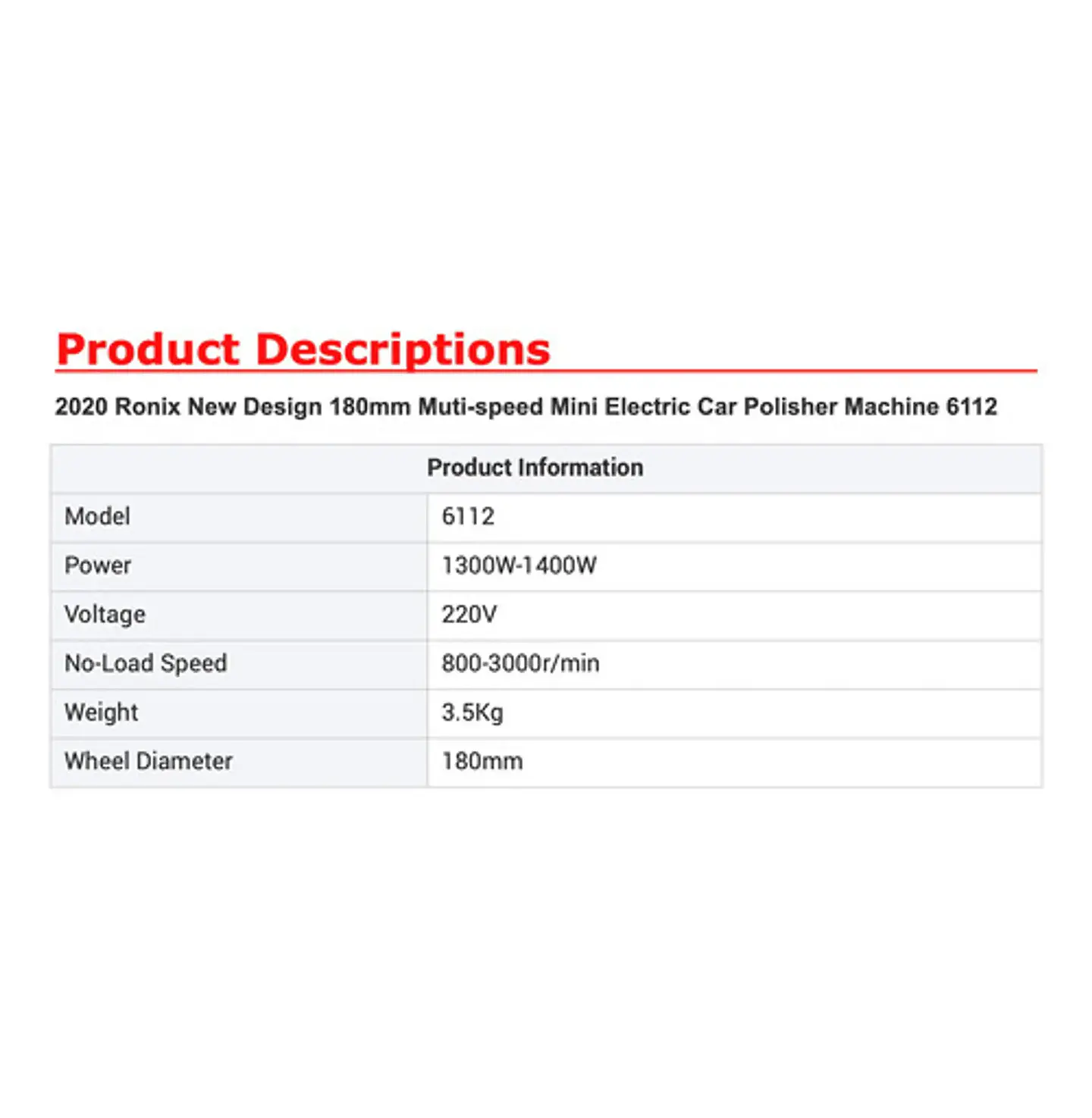 Pulidora Automotriz Ronix 6112 – Profesional 1400W Rotatoria 6