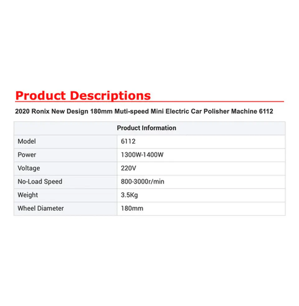 Pulidora Automotriz Ronix 6112 – Profesional 1400W Rotatoria 6