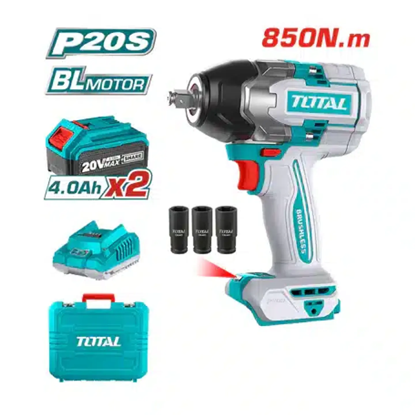 Llave de Impacto 1/2″ 850 Nm 2 Baterías 1