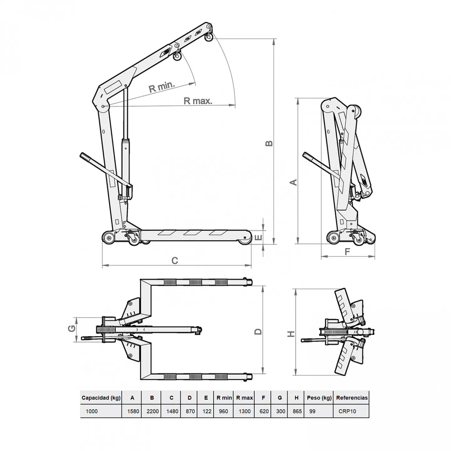 Grúa Pluma Plegable 1000 kg – Modelo CRP10 3