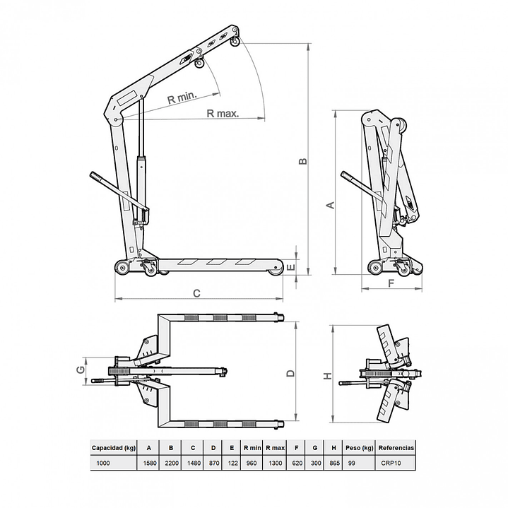 Grúa Pluma Plegable 1000 kg – Modelo CRP10 3