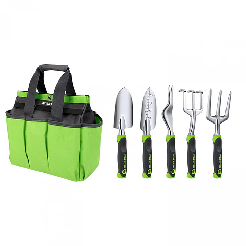 Juego de Herramientas de Jardín 5 Piezas con Bolso Verde