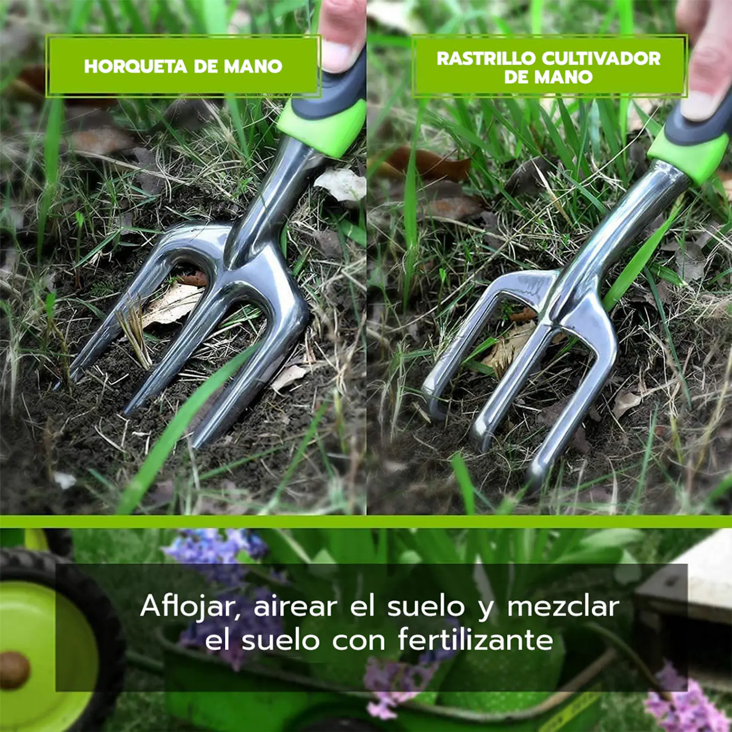 Juego de Herramientas de Jardín 5 Piezas con Bolso Verde 2
