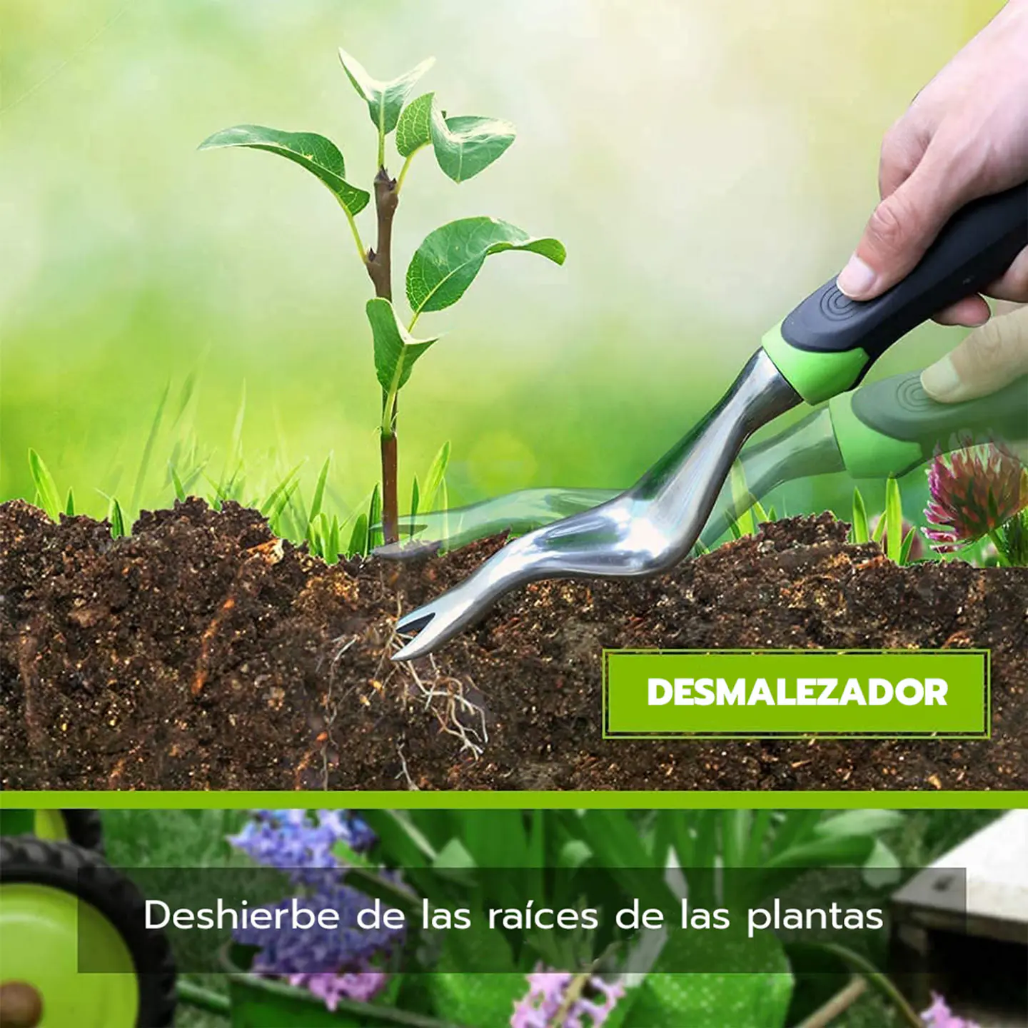 Juego de Herramientas de Jardín 5 Piezas con Bolso Verde 5