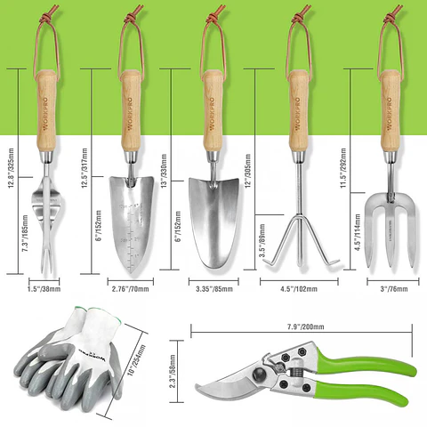 Juego de Herramientas de Jardín 7 Piezas con Bolso Verde – WP206803A