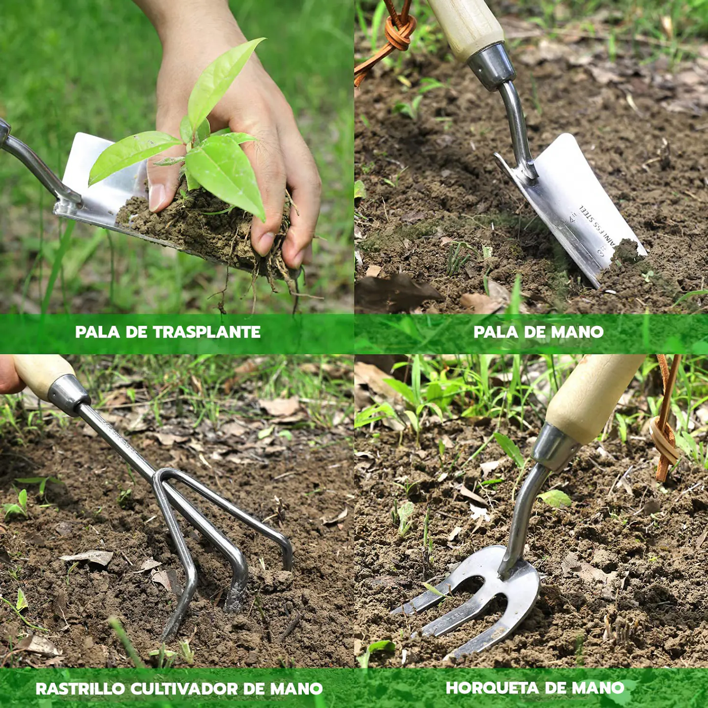 Juego de Herramientas de Jardín 7 Piezas con Bolso Verde – WP206803A 4
