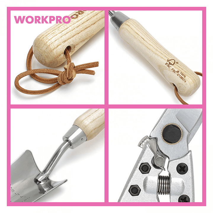 Juego de Herramientas de Jardín 7 Piezas con Bolso Rosado – WP206803 3