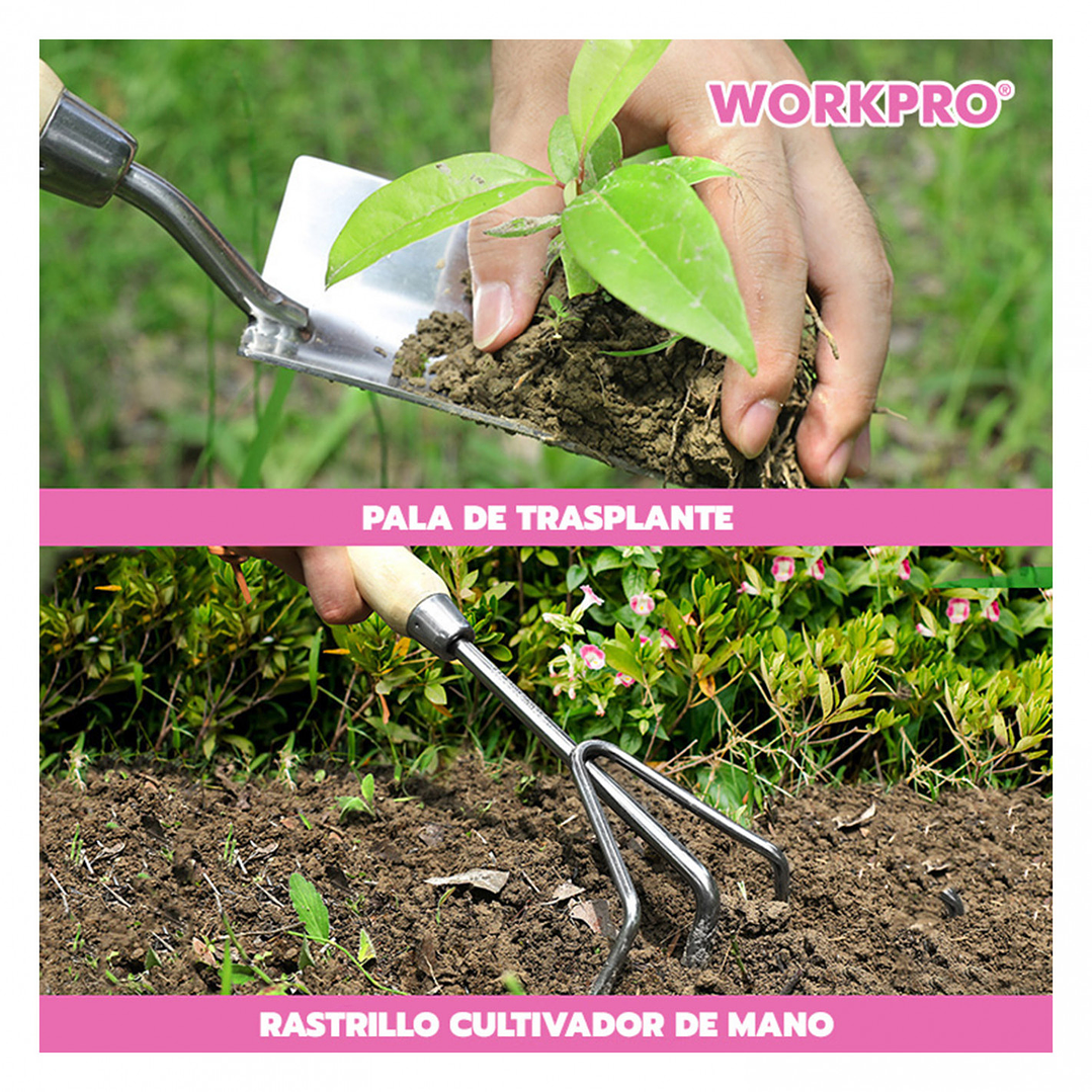 Juego de Herramientas de Jardín 7 Piezas con Bolso Rosado – WP206803 5