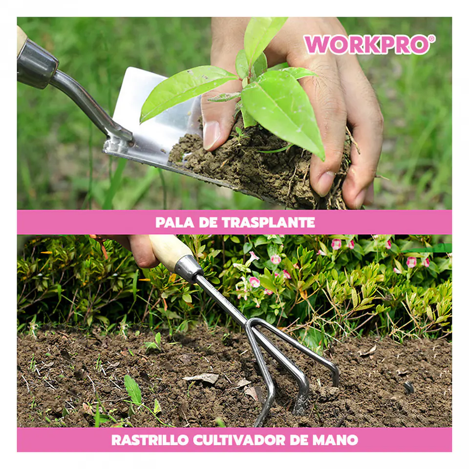 Juego de Herramientas de Jardín 7 Piezas con Bolso Rosado – WP206803 5